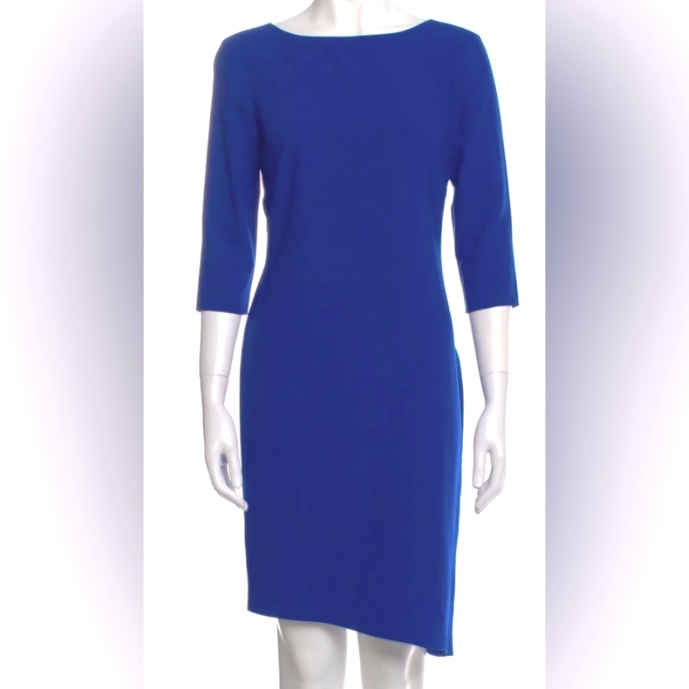 Halston Heritage 3/4 Sleeve Bateaux Neck Asymmetric Sheath Dress w Twist Back